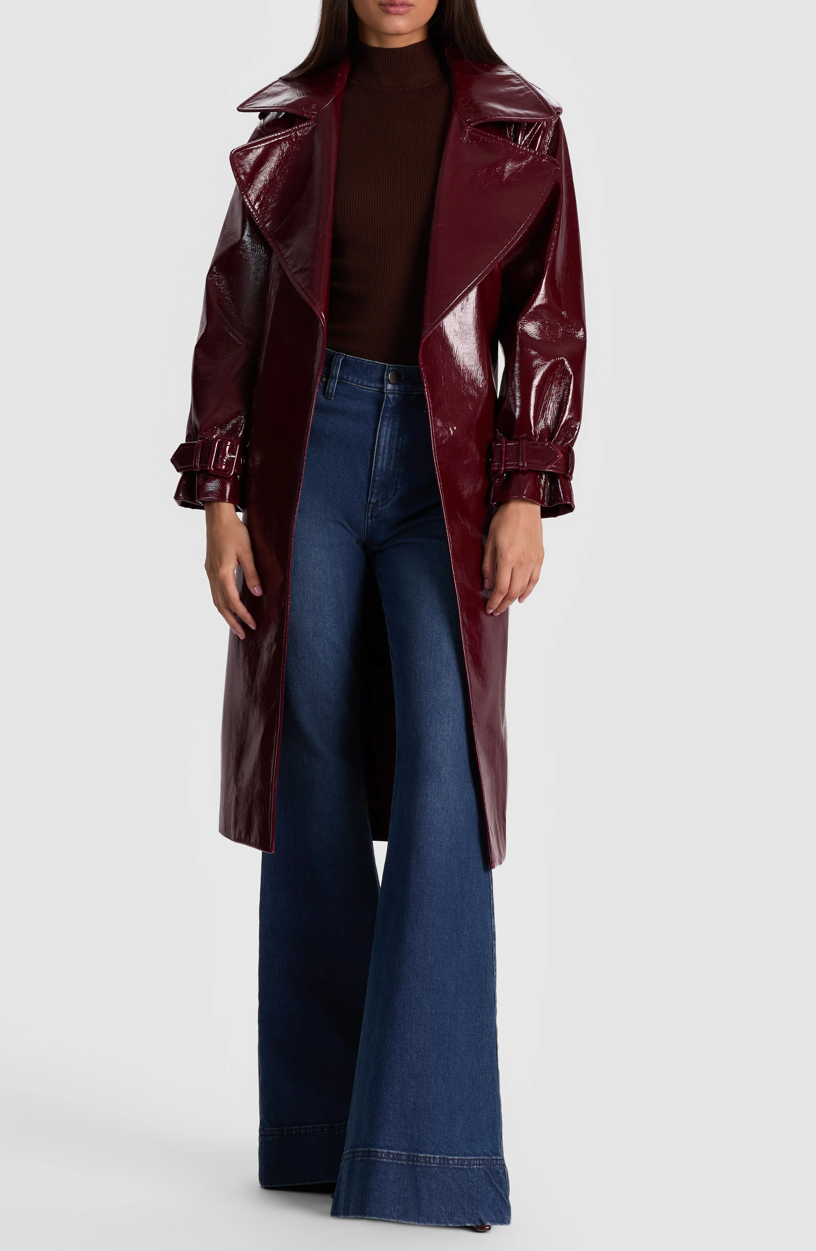 Alice + Olivia Nevada Faux Patent Leather Trench Coat in Oxblood at Nordstrom - 1