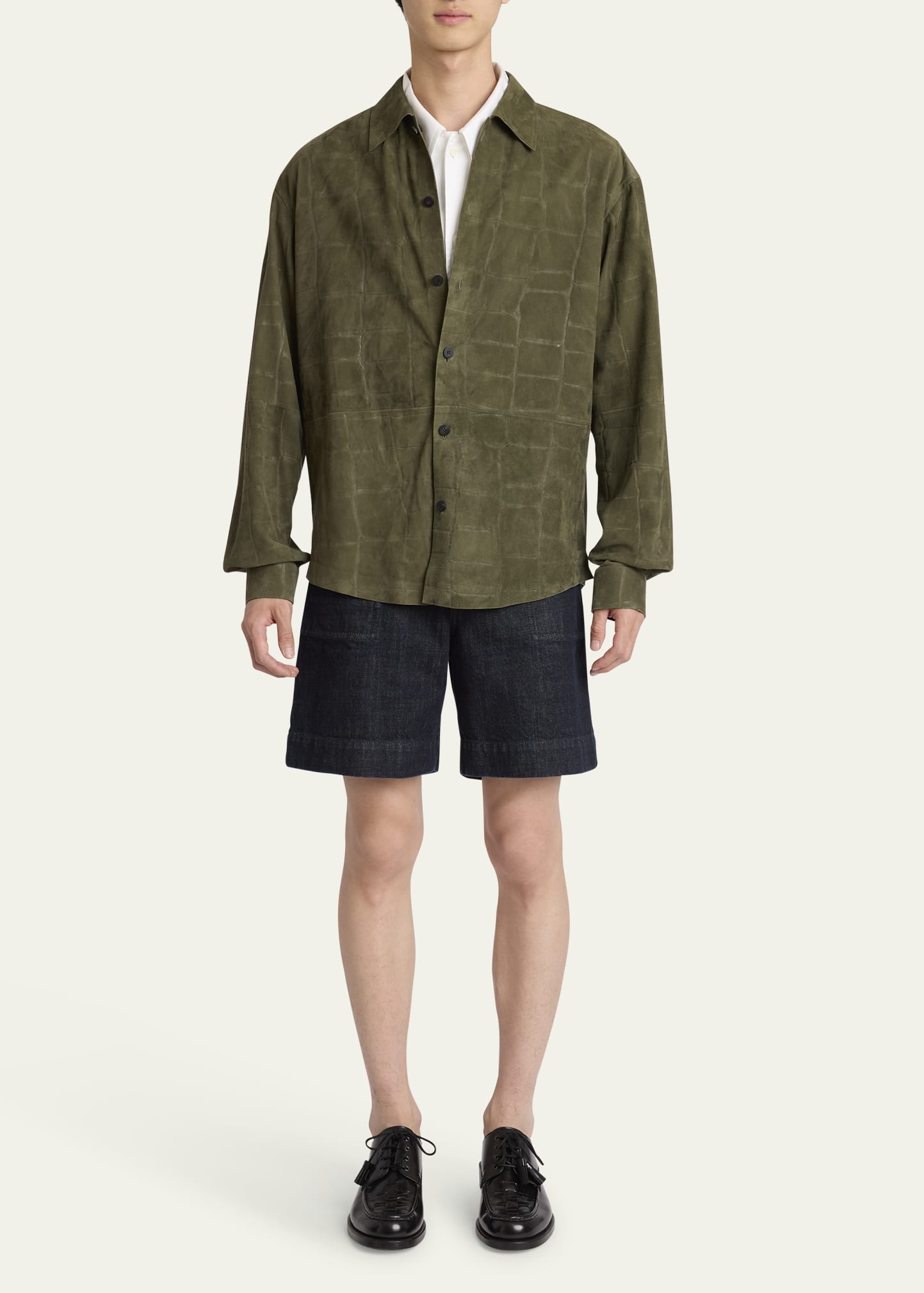 Men's Croc-Embossed Leather Sport Shirt - 2