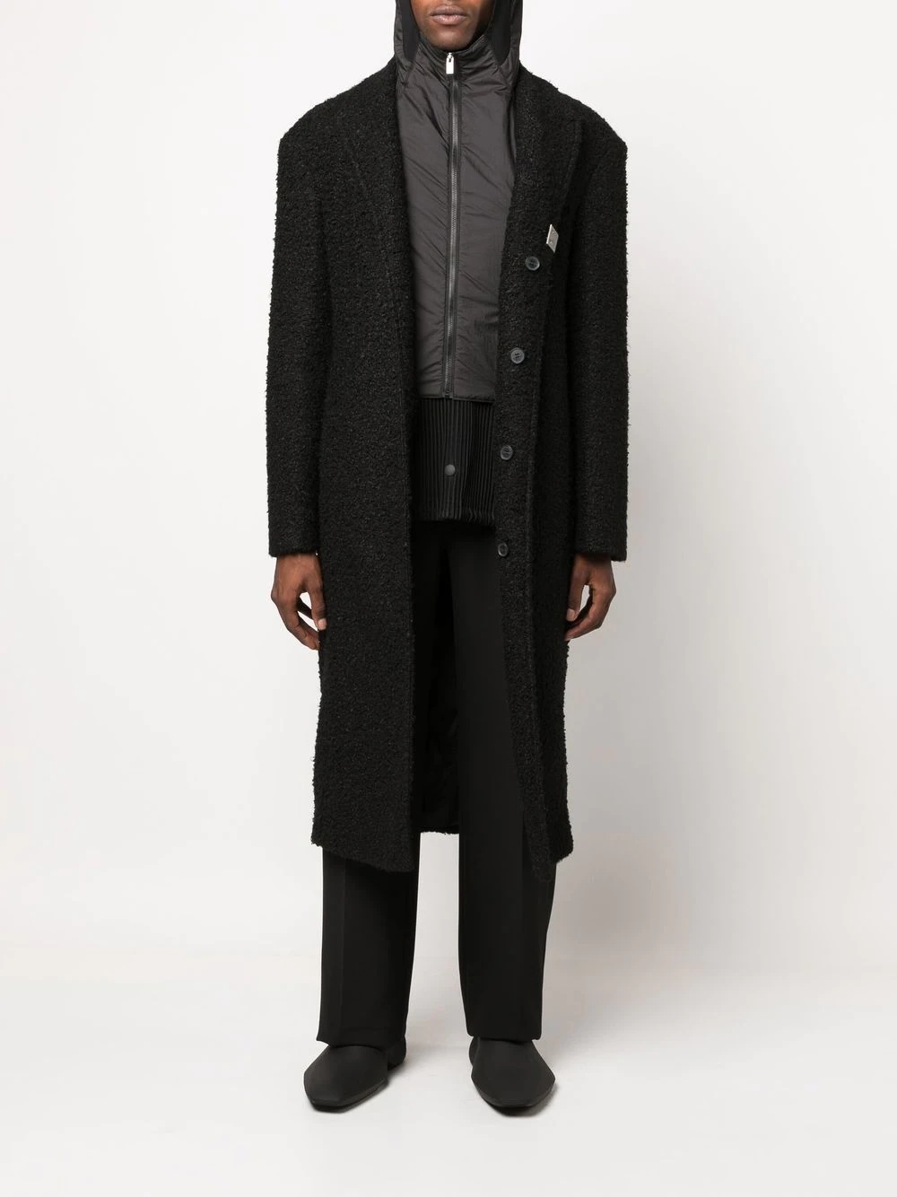 bouclé layered single-breasted coat - 2