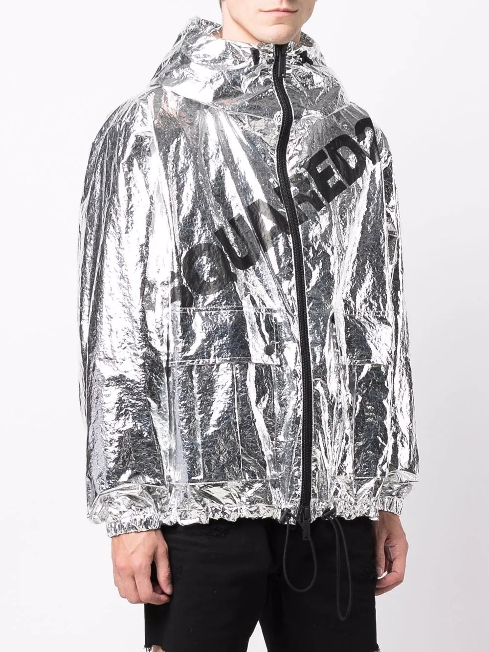 metallic logo-print hooded jacket - 3