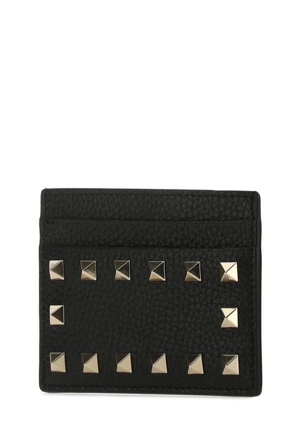 Black leather Rockstud card holder - 2