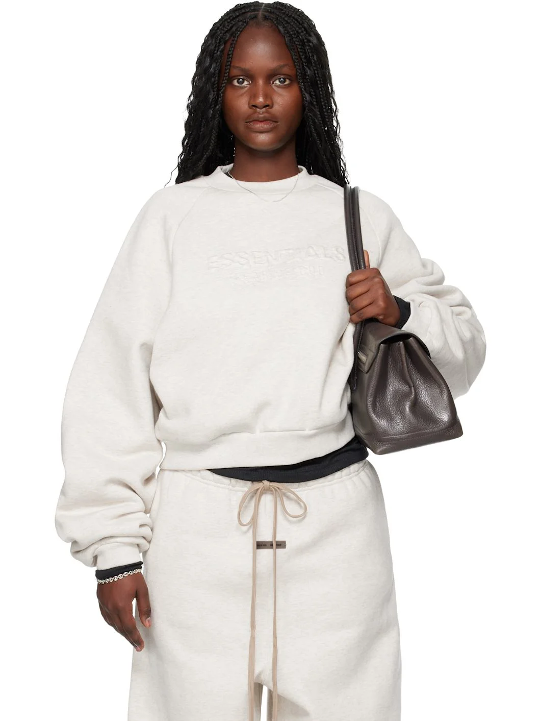 Gray Holiday Embossed 90s Raglan Crewneck Sweatshirt - 1