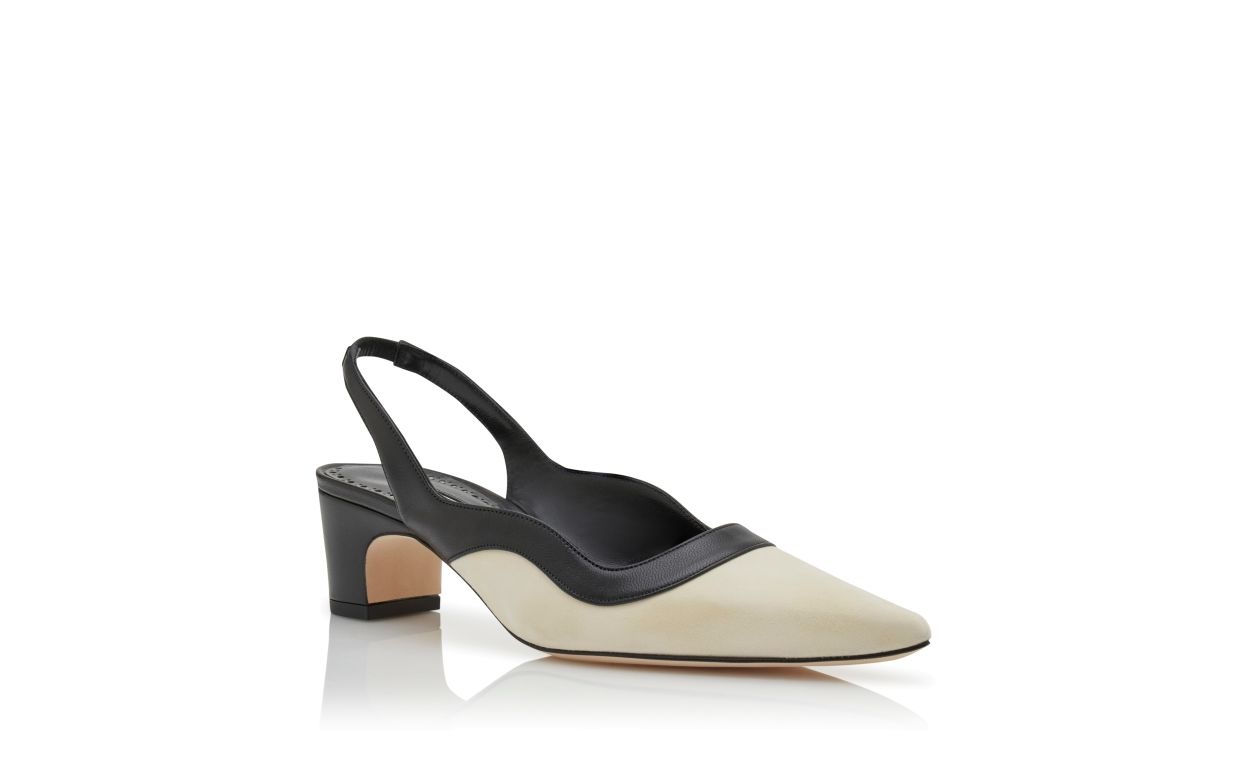 Dark Cream and Black Suede Slingback Pumps - 3