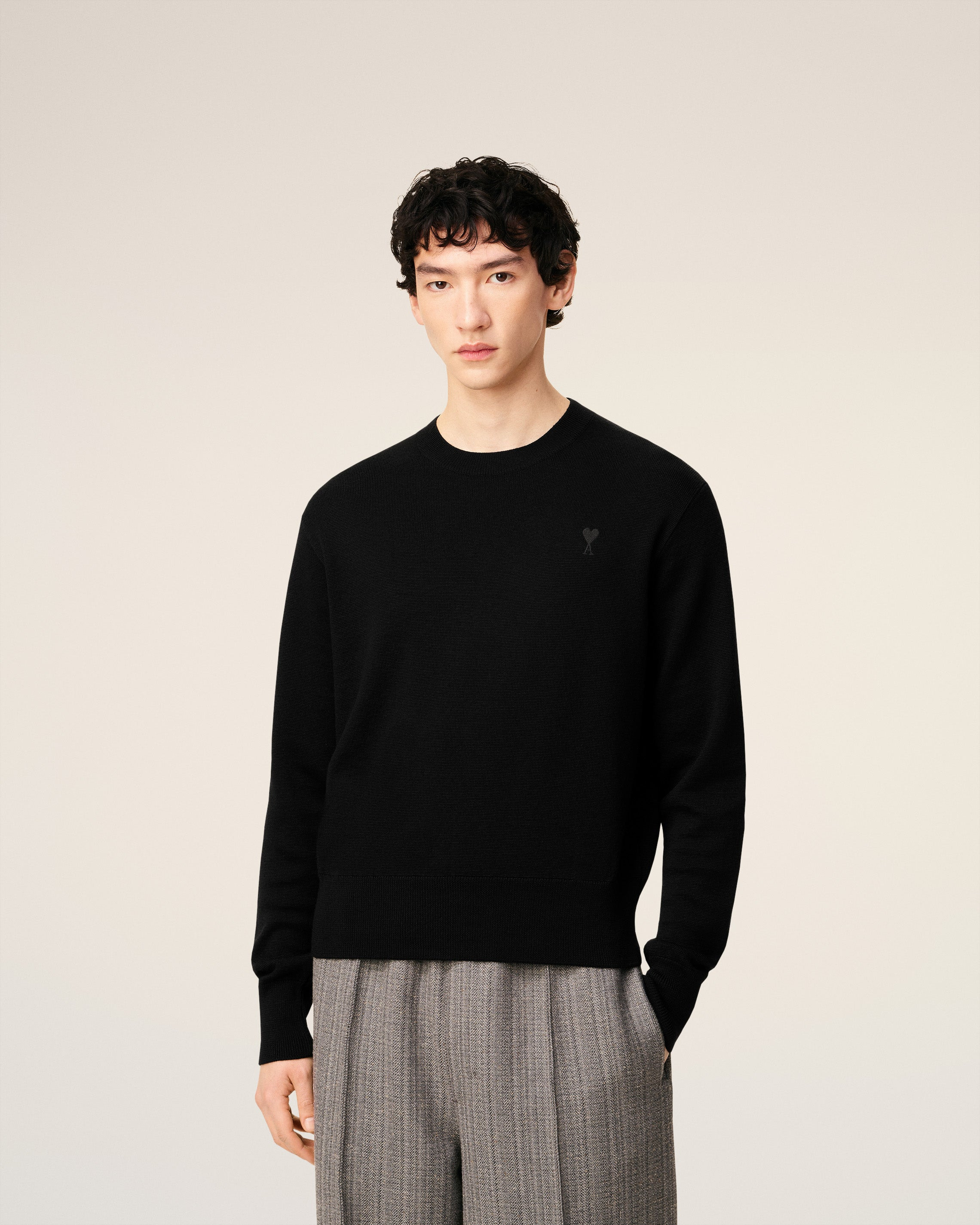 BLACK WOOL AMI DE COEUR CREWNECK SWEATER - 3