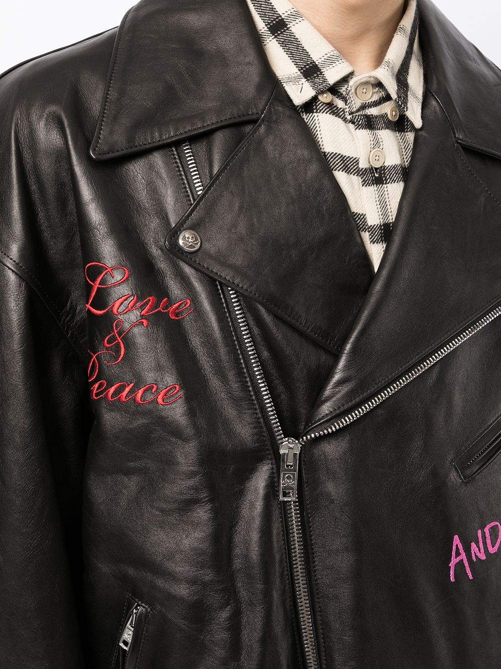 embroidered leather jacket - 5