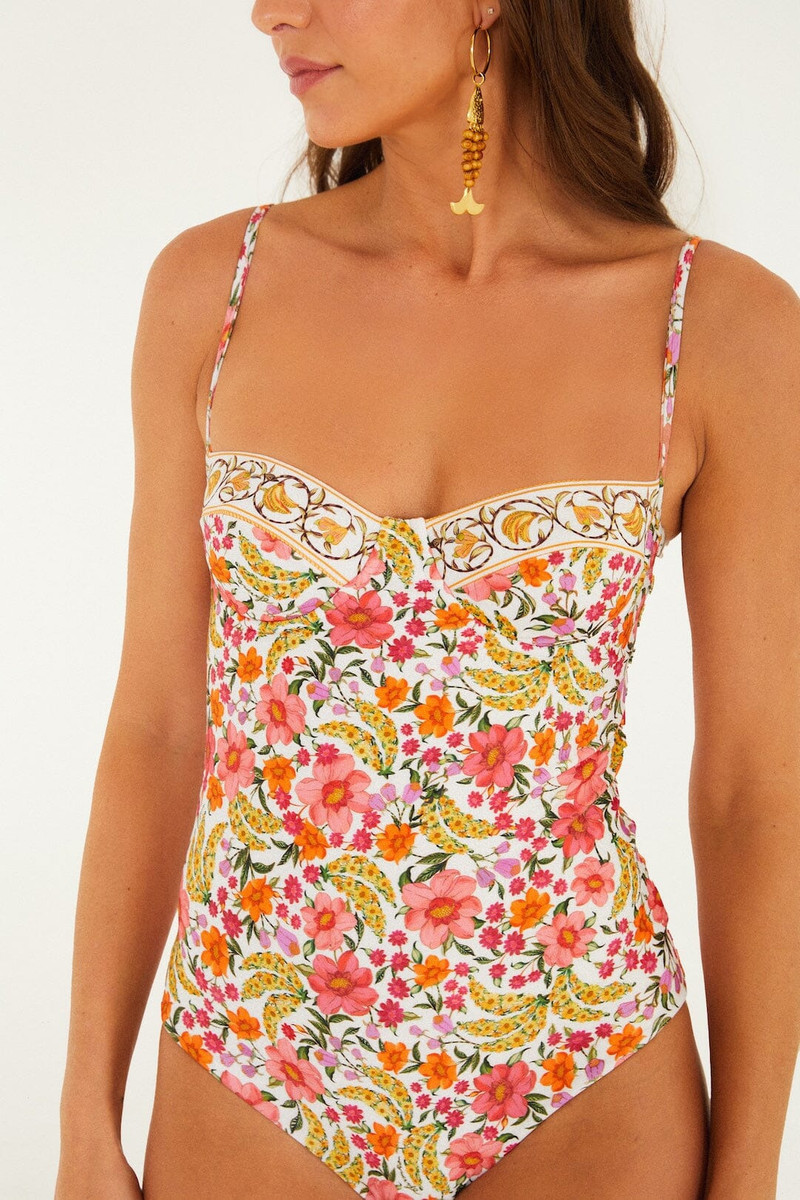 FARM RIO Off-White Banana Flowers One-Piece Swimsuit outlook
