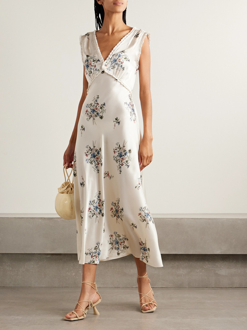 DÔEN Tahlia Lace-trimmed Floral-print Silk-charmeuse Midi Dress outlook