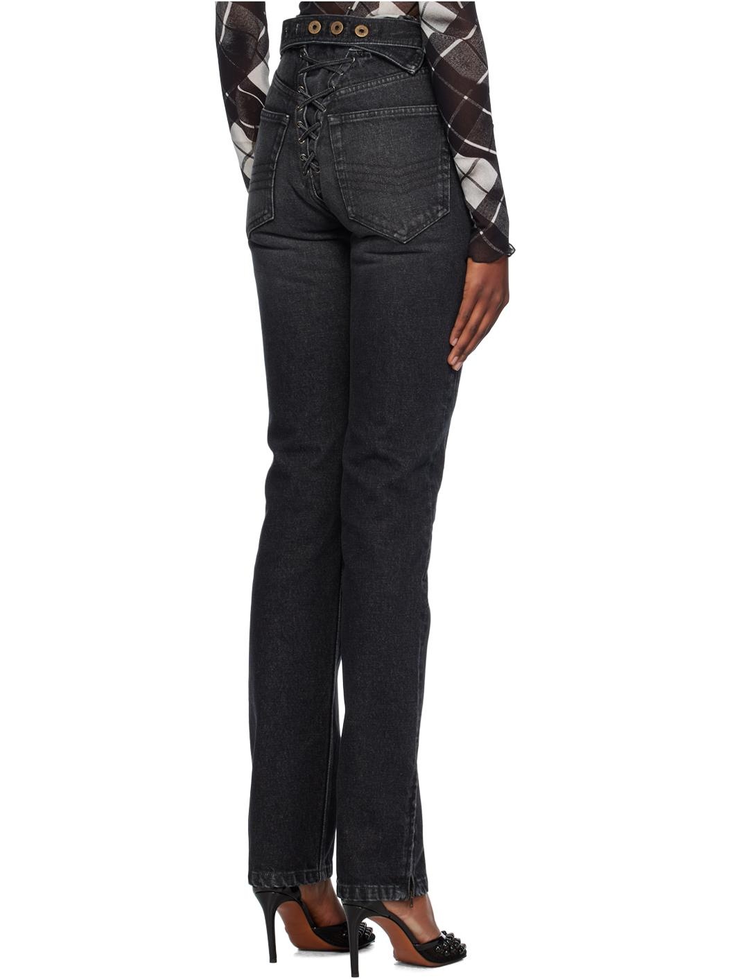 Black Lace-Up Jeans - 3