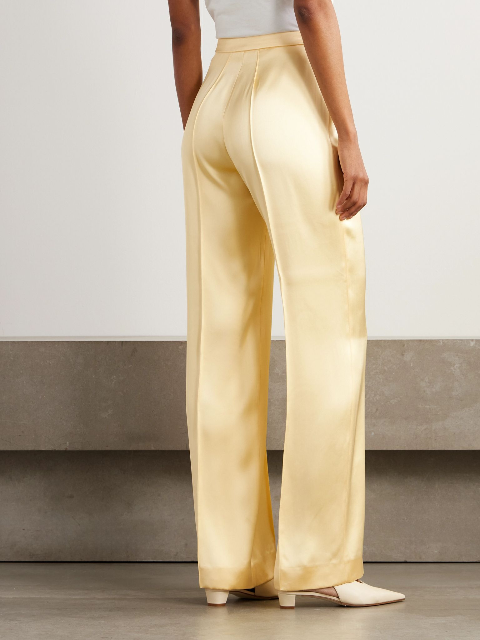Pintucked satin straight-leg pants Yellow - 4