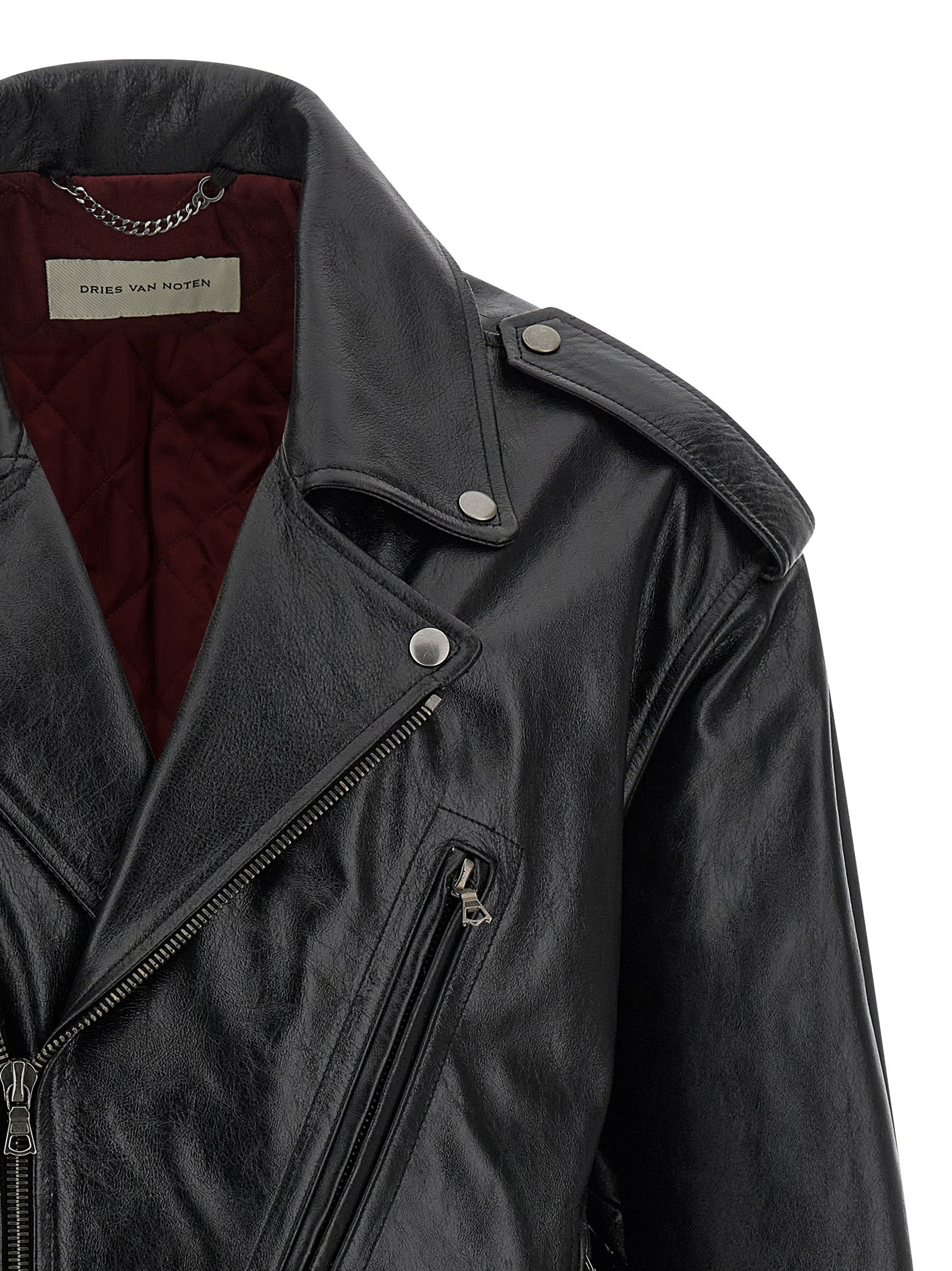 Leather Biker Jacket Puffer Jackets Black - 3