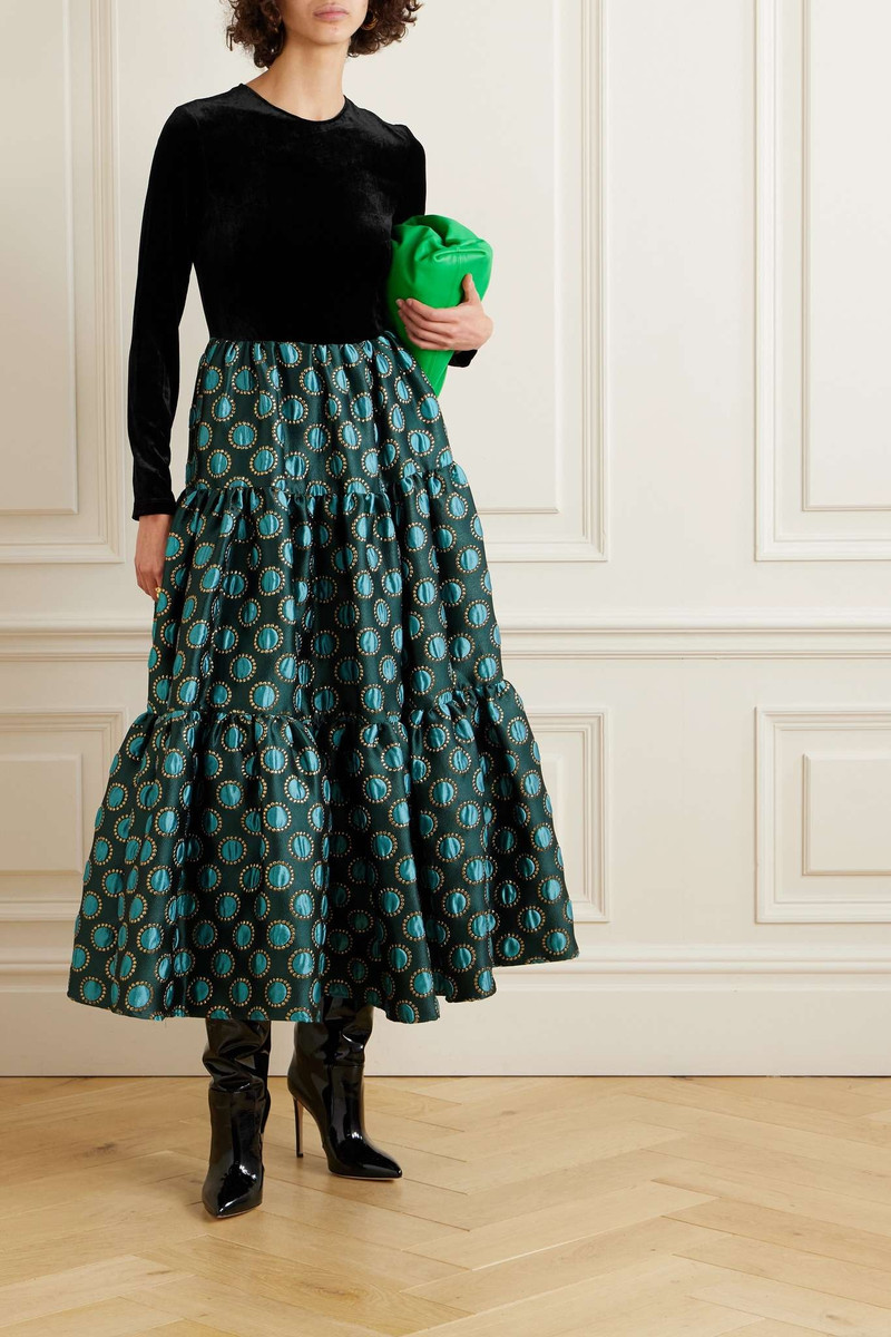 La DoubleJ Big tiered velvet and jacquard maxi dress outlook
