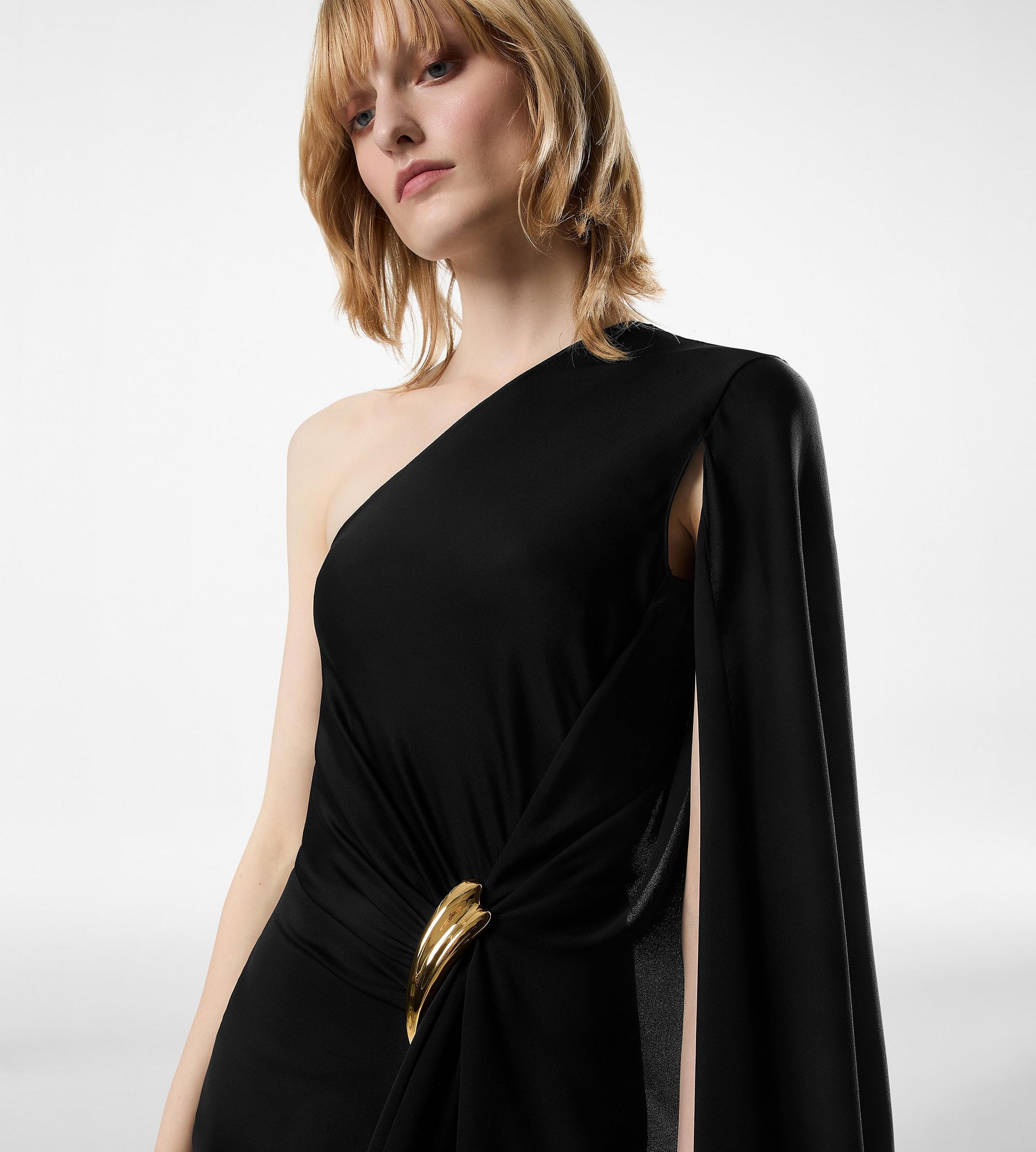 ONE SHOULDER EVENING DRESS WITH CAPE AND LIZA HARDWARE DETAIL - 2