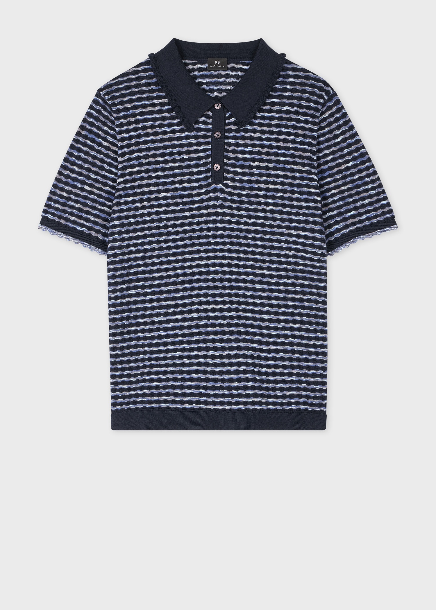 Women's Navy Textured Cotton Knitted Polo Shirt - 1