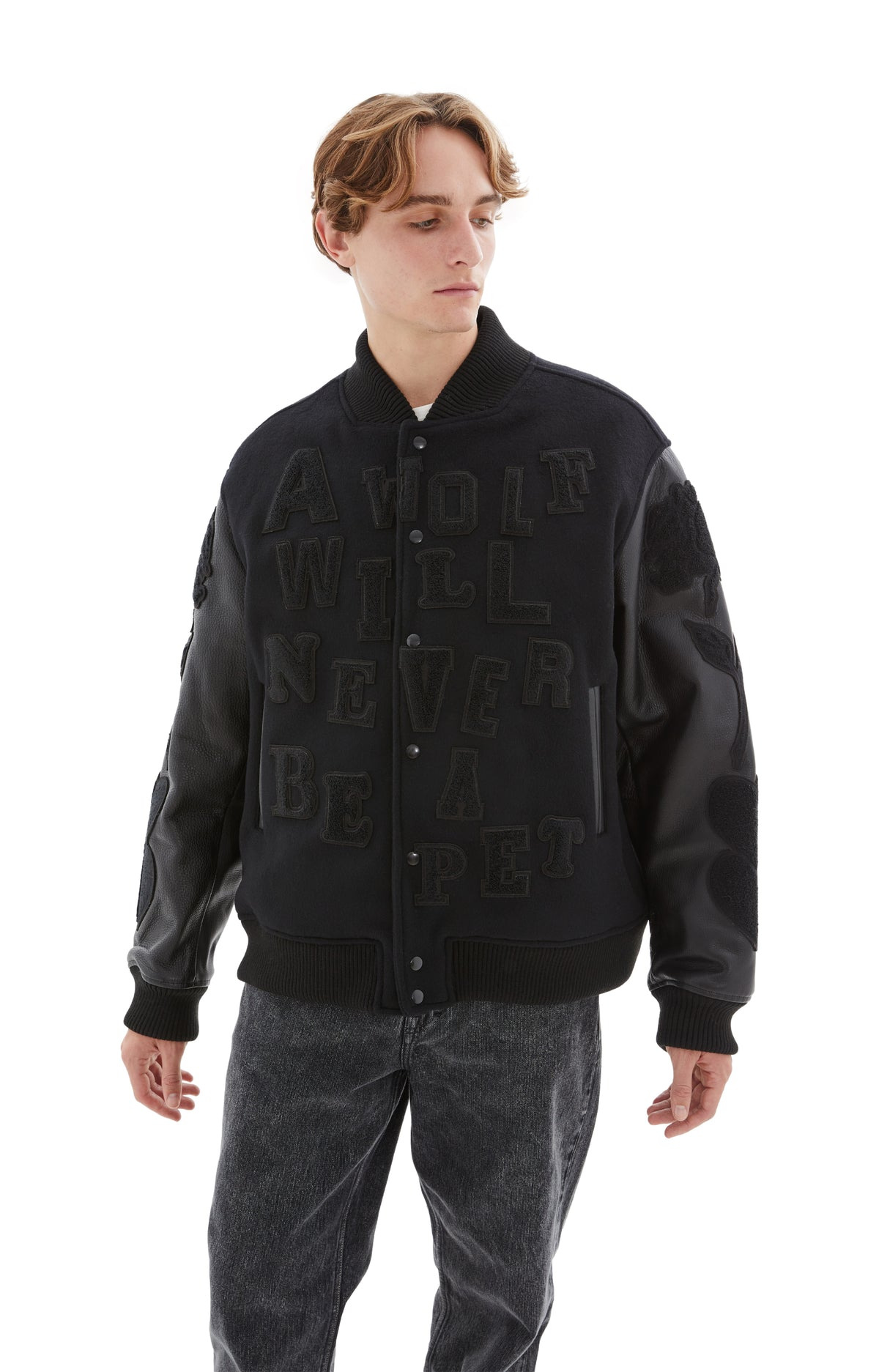 ALL BLACK BALANCE/CHAOS VARSITY JACKET (BLACK) - 3
