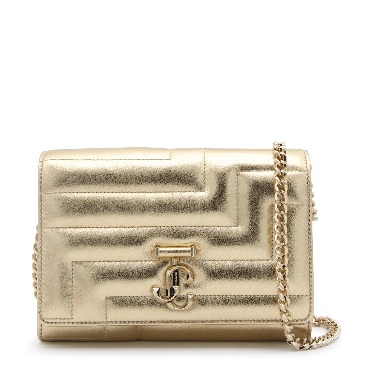 JIMMYCHOOゴールドチェーンバッグ Gold Metallic Leather Clutch Bag With Chain Strap | CALLIE