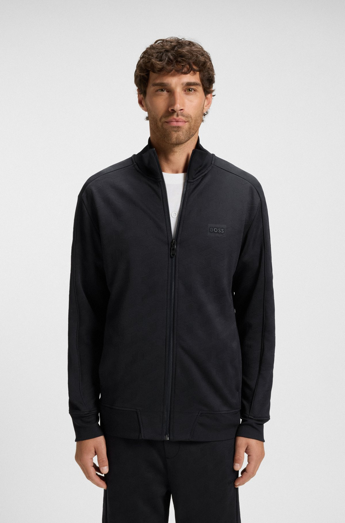 REGULAR-FIT ZIP-UP SWEATSHIRT WITH QUILTED JACQUARD - 2
