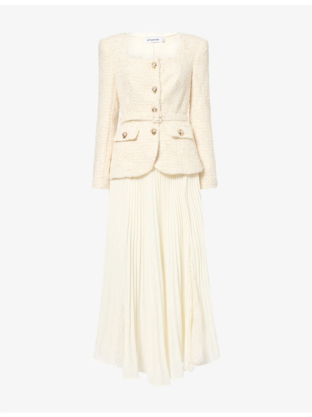 Tailored Boucle Pleated-Skirt Woven Midi Dress - 1