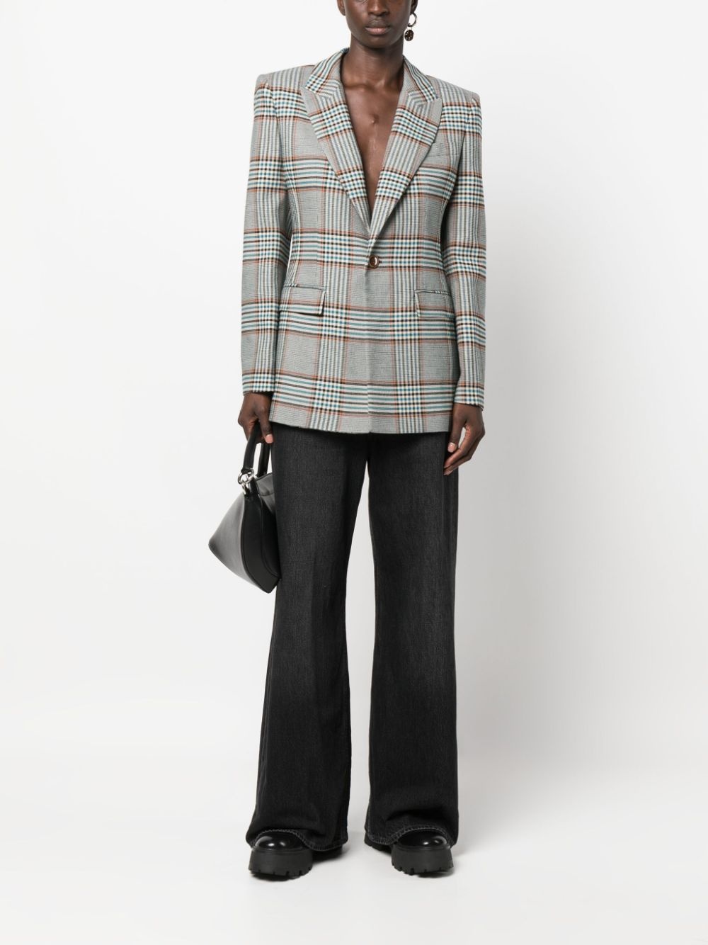 checked single-breasted blazer - 2
