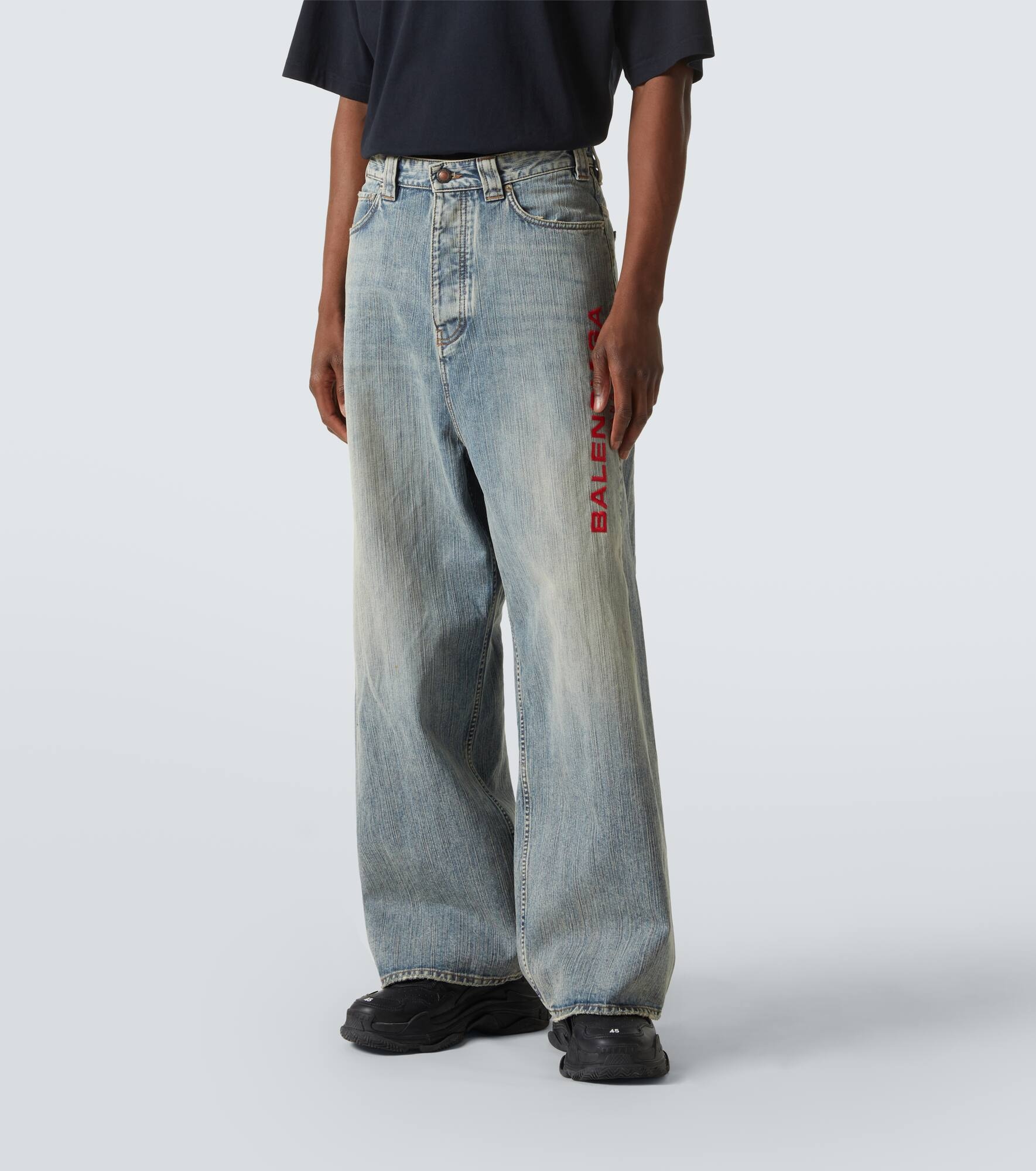 Logo embroidered wide-leg jeans - 3