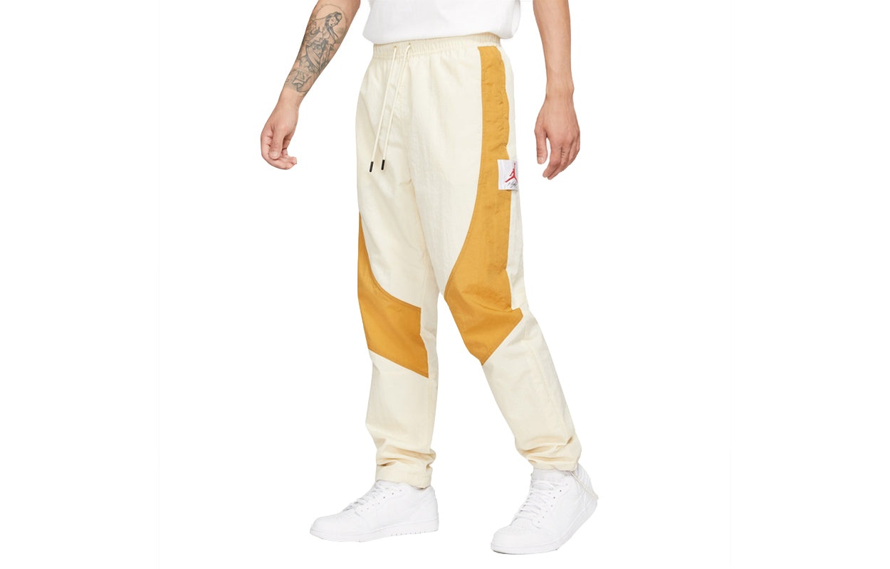 Air Jordan Flight Contrasting Colors Breathable Drawstring Sports Pants Yellow CV3175-275 - 4