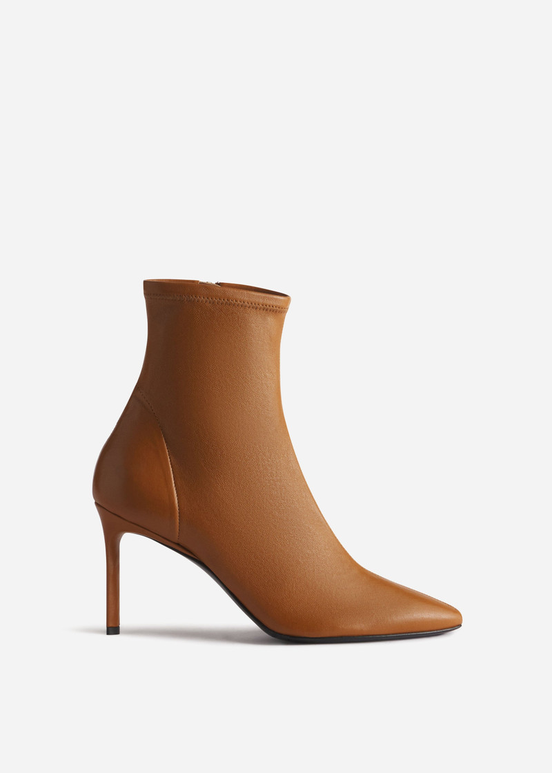 Heeled Leather Sock Bootie in Cognac 1