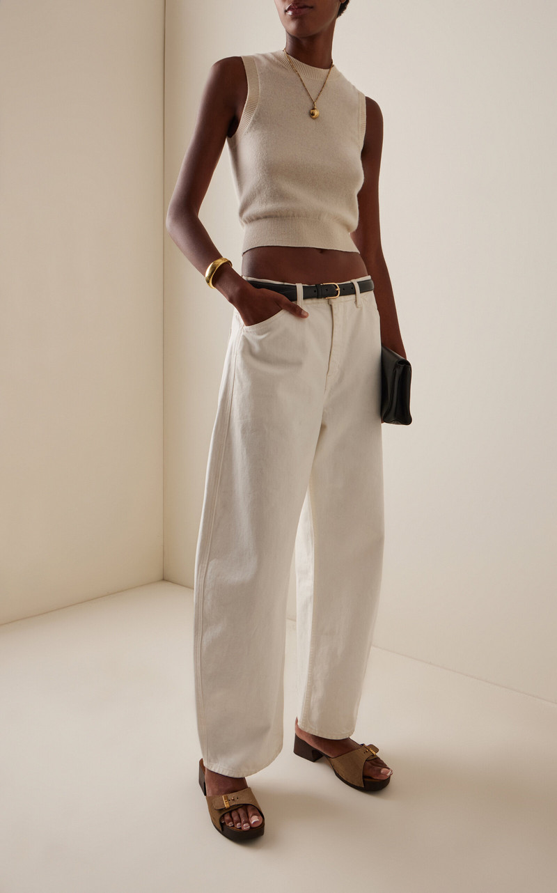 NILI LOTAN Tribeca Stretch Mid-Rise Barrel-Leg Jeans ivory outlook