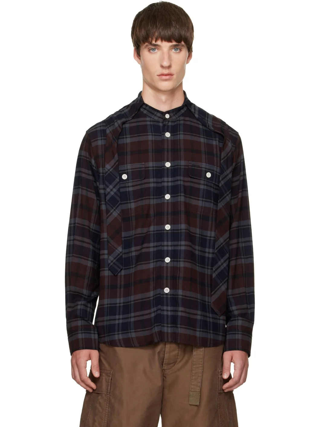 Navy & Brown Plaid Flannel Shirt - 1