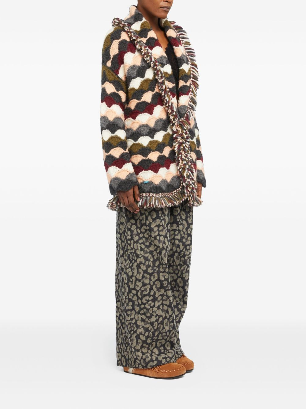 wave-pattern fringed cardigan - 3