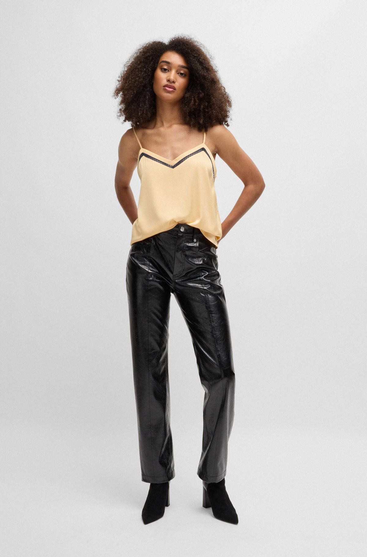 HAMMERED-SATIN CAMISOLE WITH LACE INSERT - 3