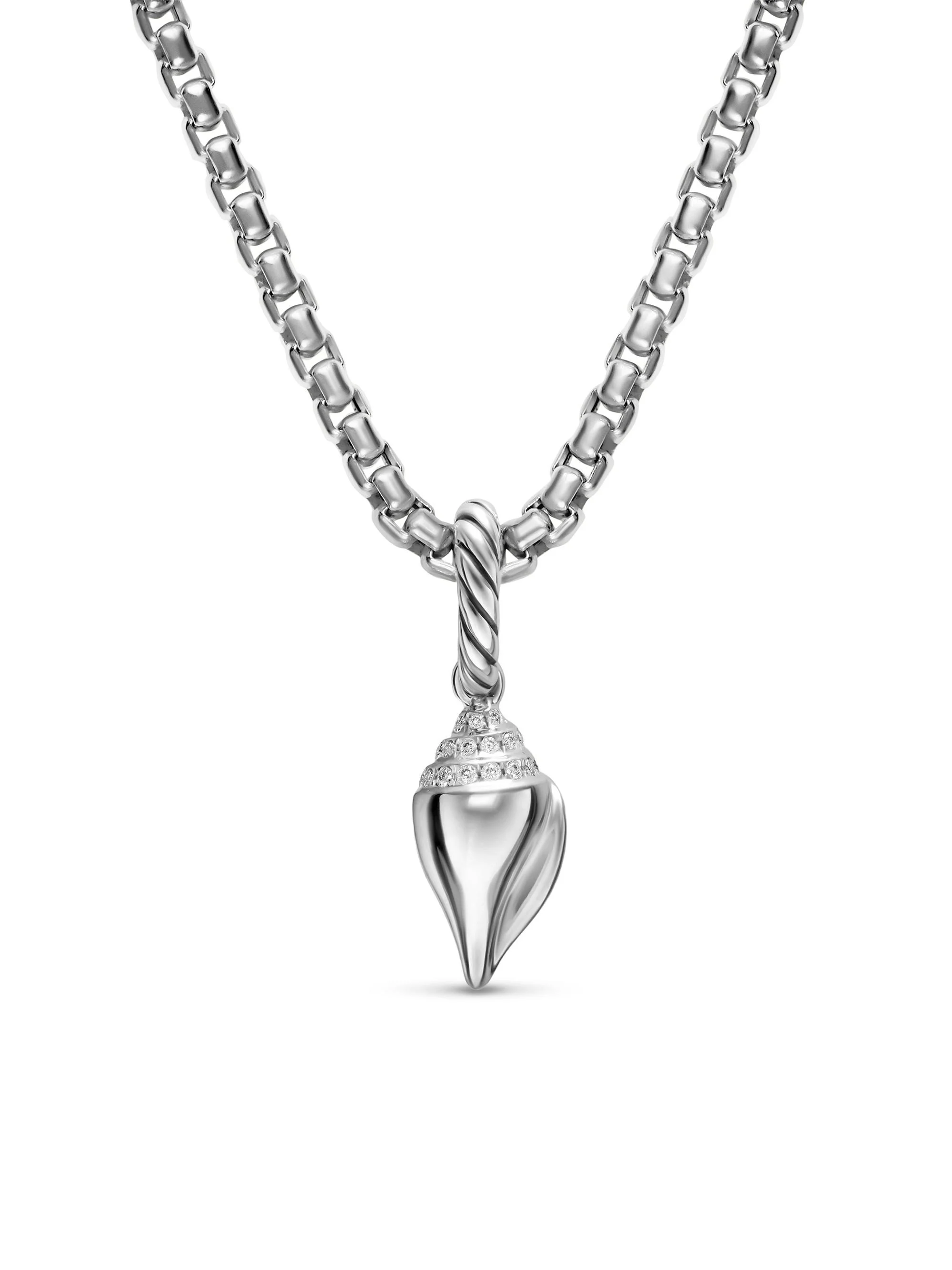 Women's Petite Pavé Shell Amulet in Sterling Silver with Diamonds, 15MM - Diamond - 1