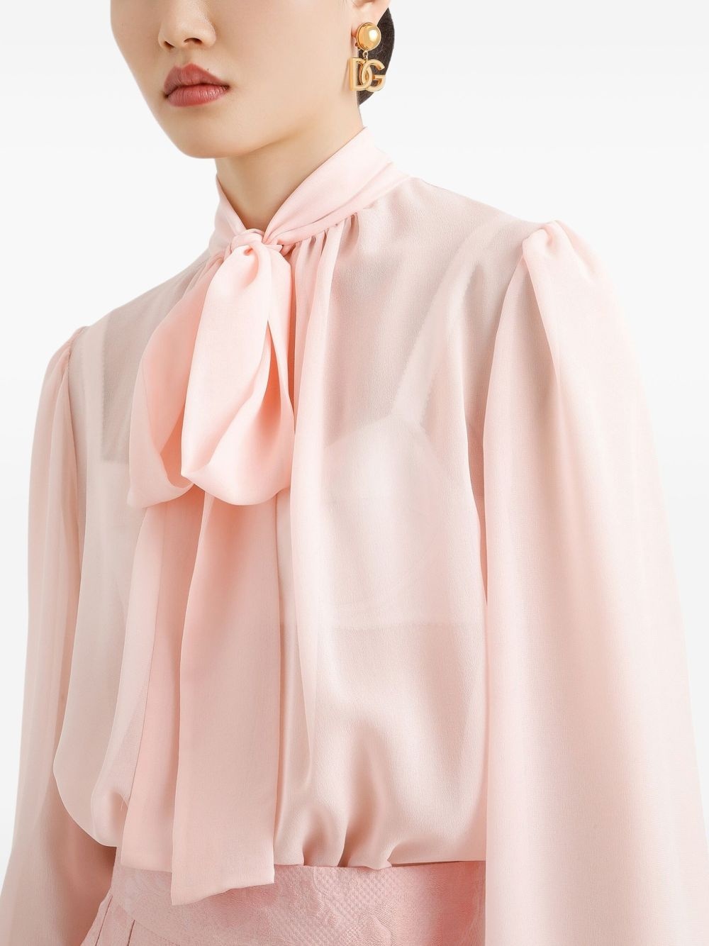 bow-tie high-neck blouse - 4