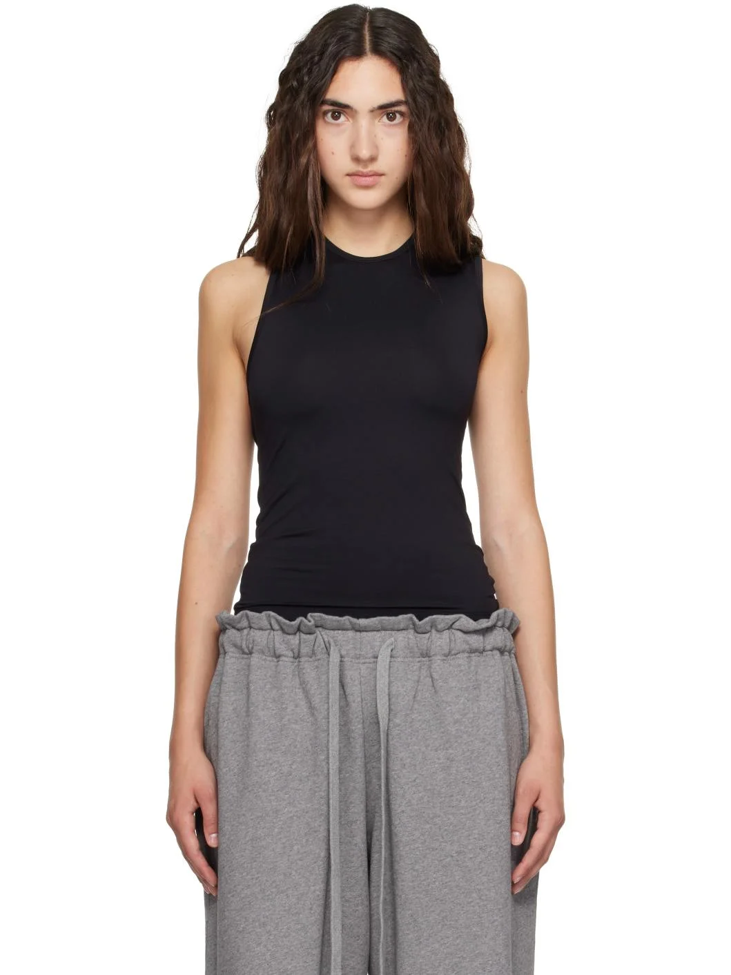 Black Asymmetric Cutout Tank Top - 1
