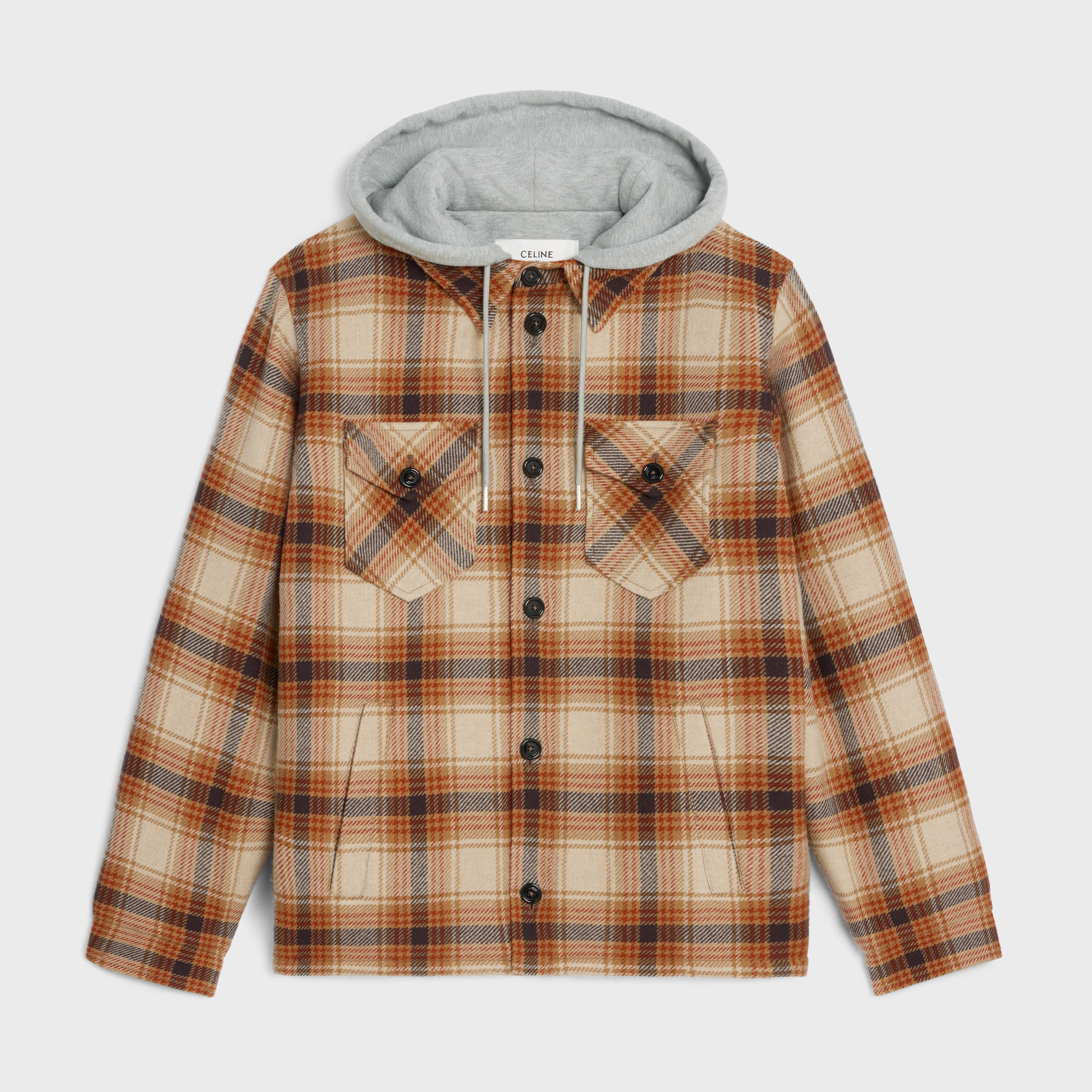 hooded overshirt in checked wool - 1