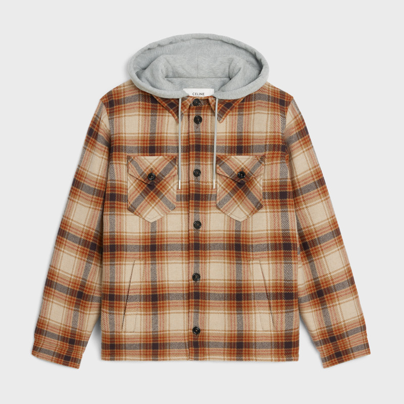 CELINE | CHECKED WOOL HOODED フード付きシャツ CELINE hooded overshirt in checked wool | REVERSIBLE
