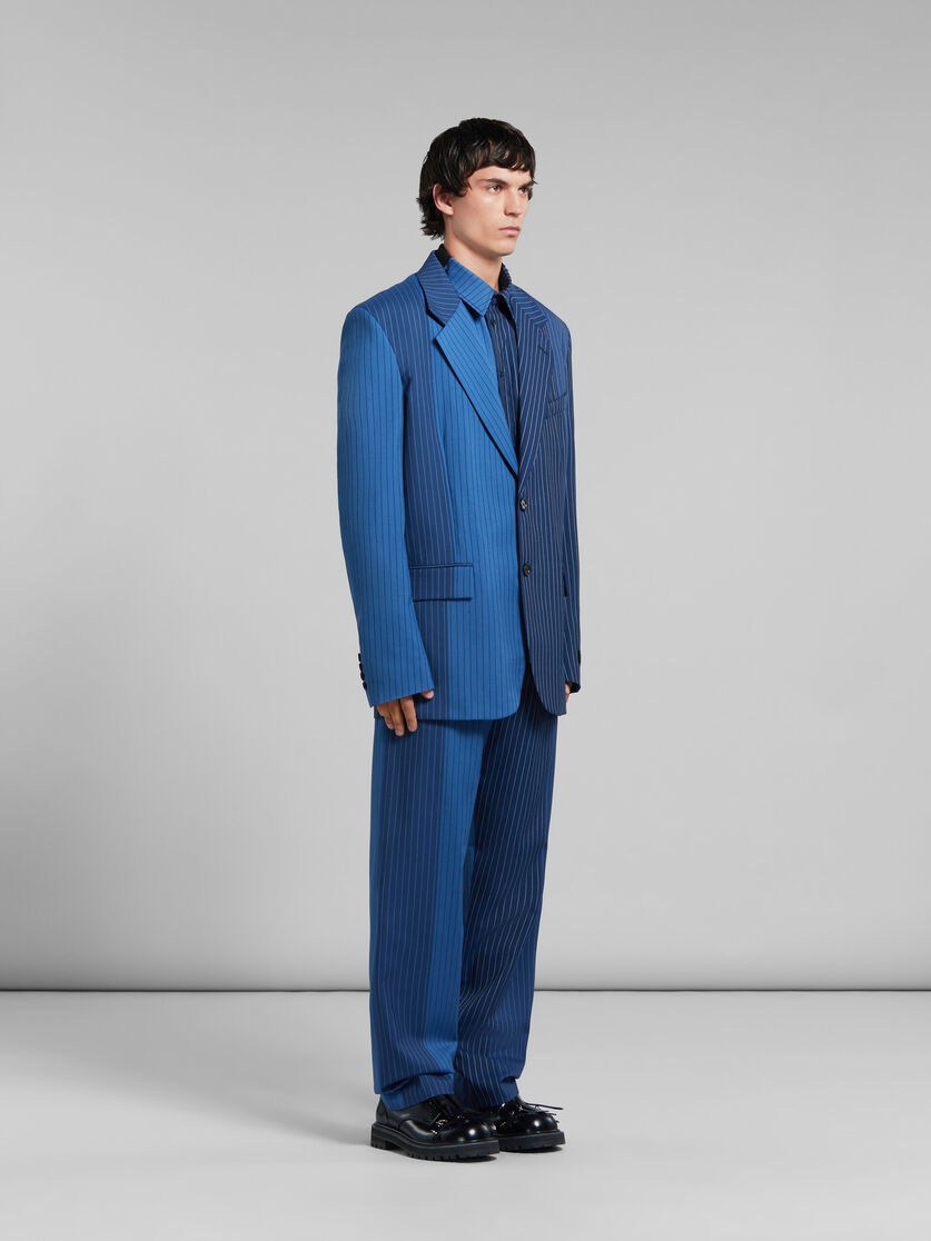 BLUE DÉGRADÉ PINSTRIPE WOOL SHIRT WITH CONTRAST BACK - 5