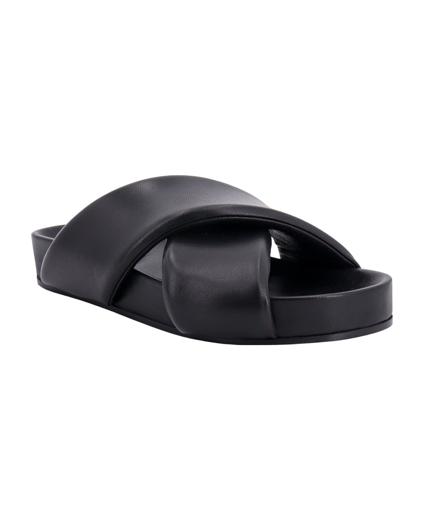 Black Leather Slides - 2