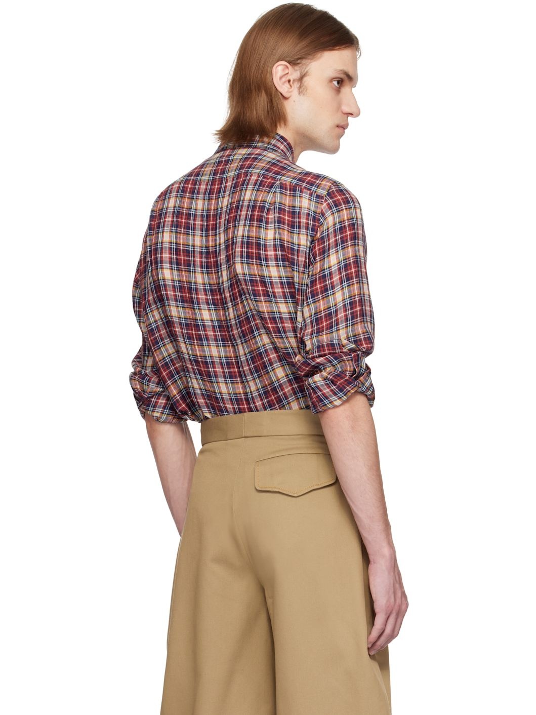 Red & Beige Two Button Krall Shirt - 3