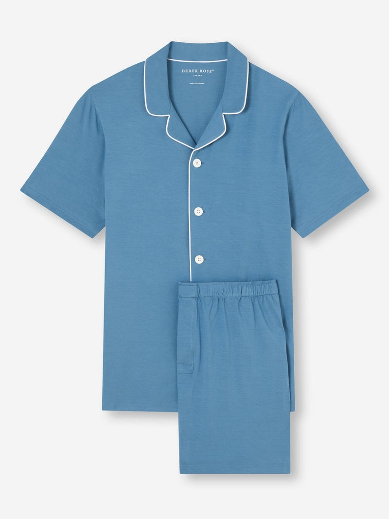 Derek Rose Men's Short Pajamas Basel Micro Modal Stretch Steel Blue outlook