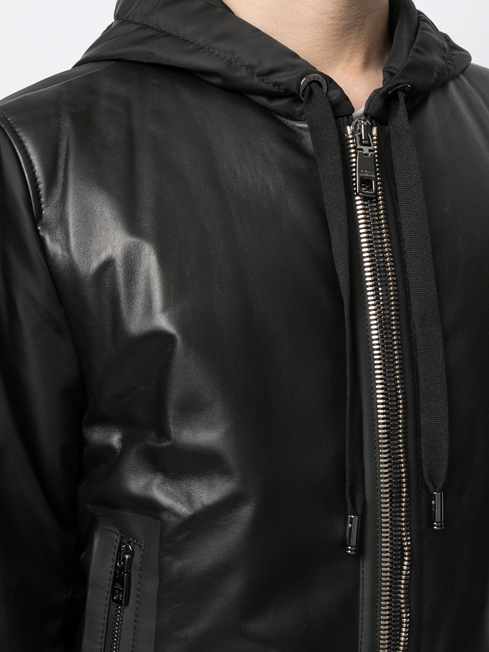 leather panelled hooded jacket - 5