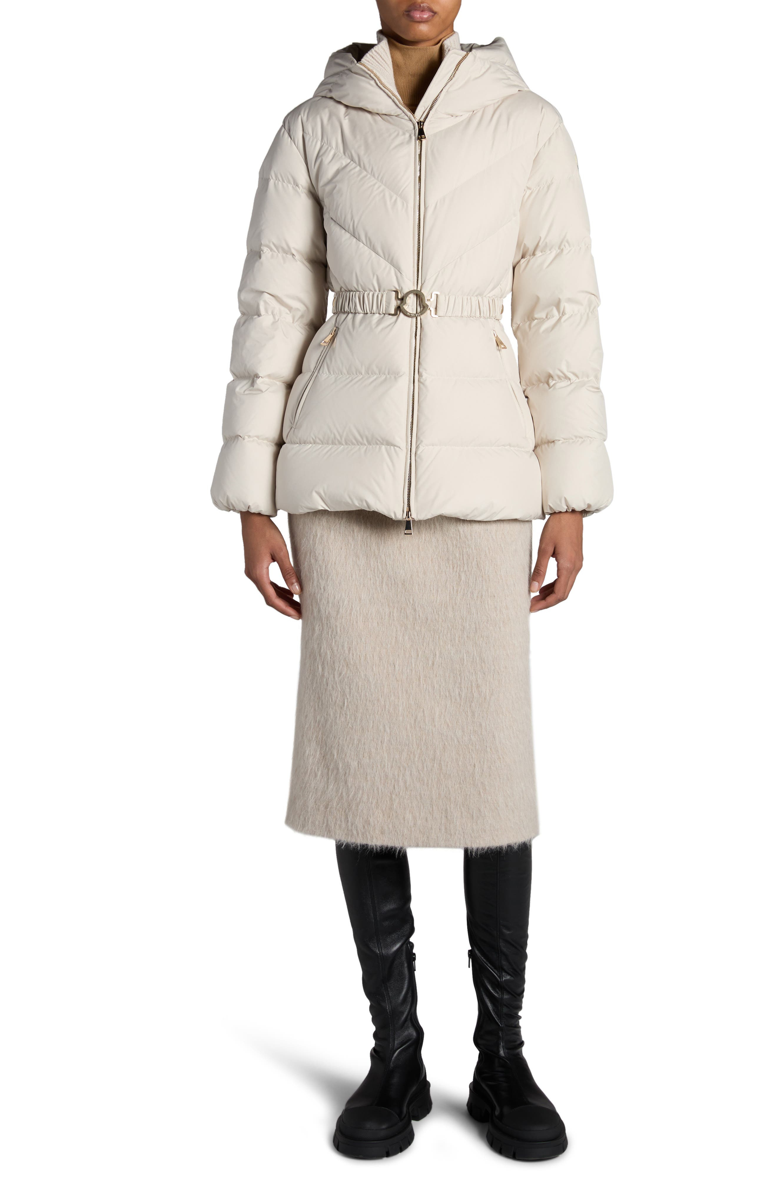 Moncler Brosse Belted Puffer Jacket in White at Nordstrom - 2
