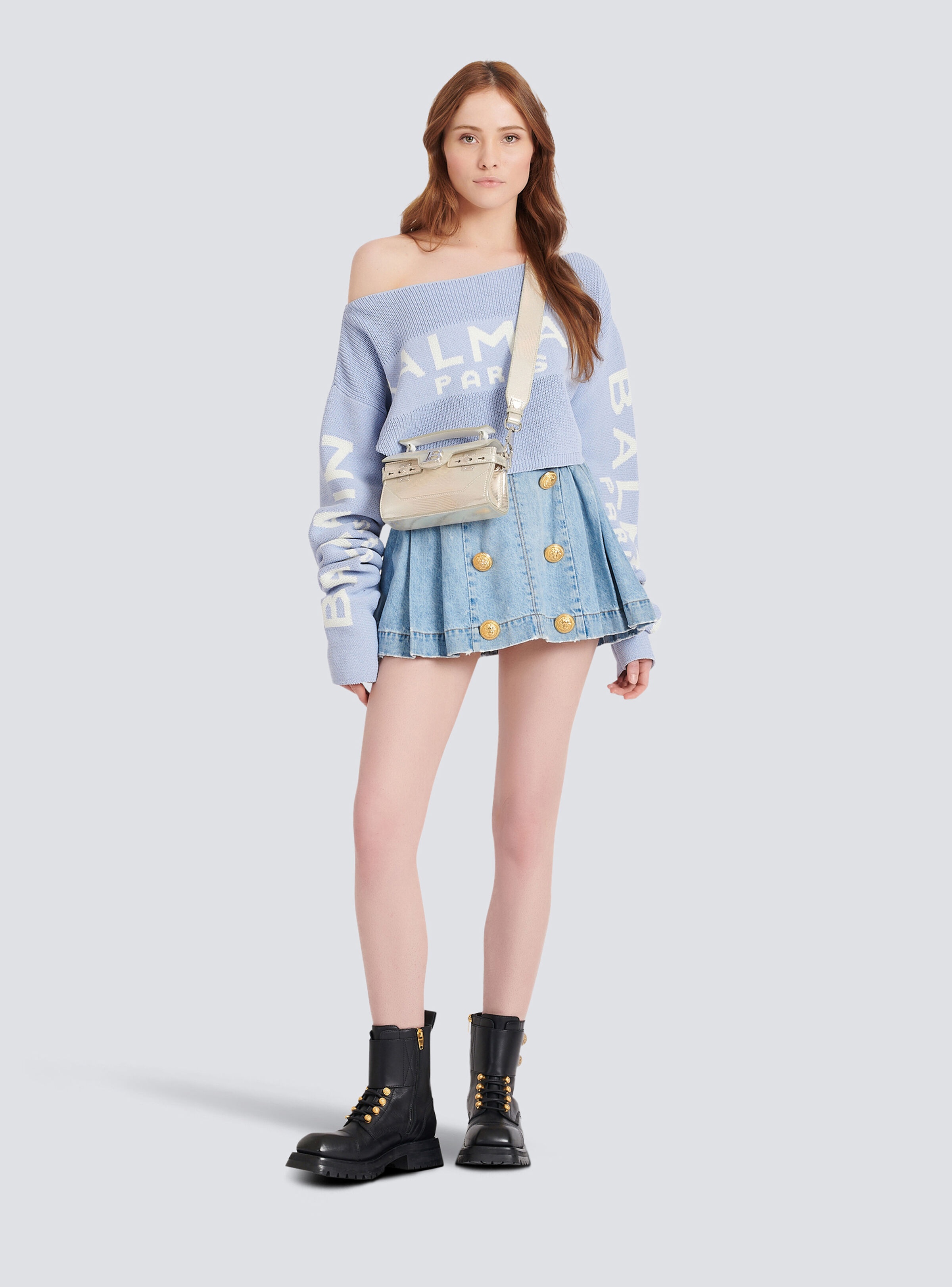 Cropped knit sweater with graffiti Balmain logo print - 3