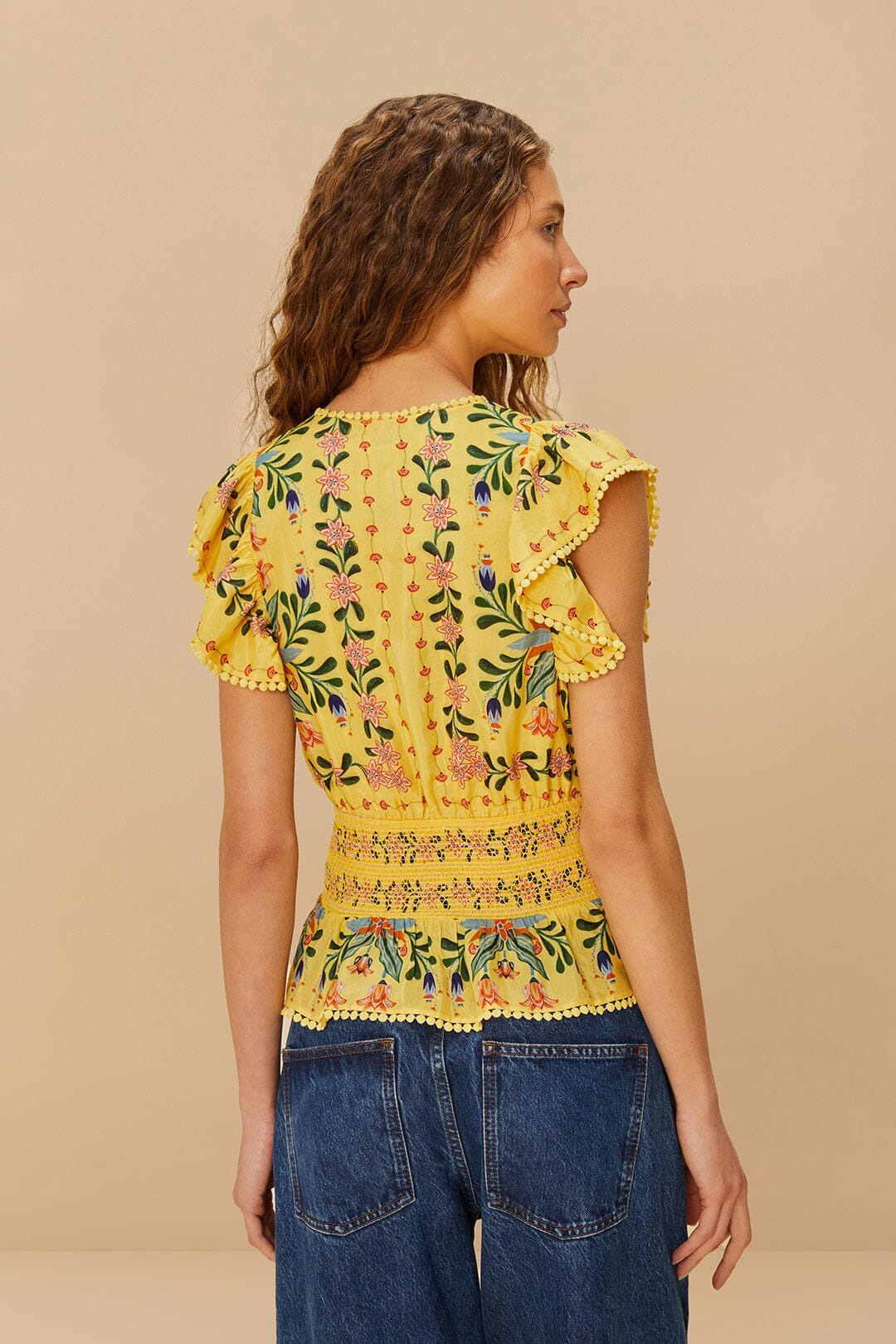 Yellow Delicate Flowers Stripes Blouse - 3