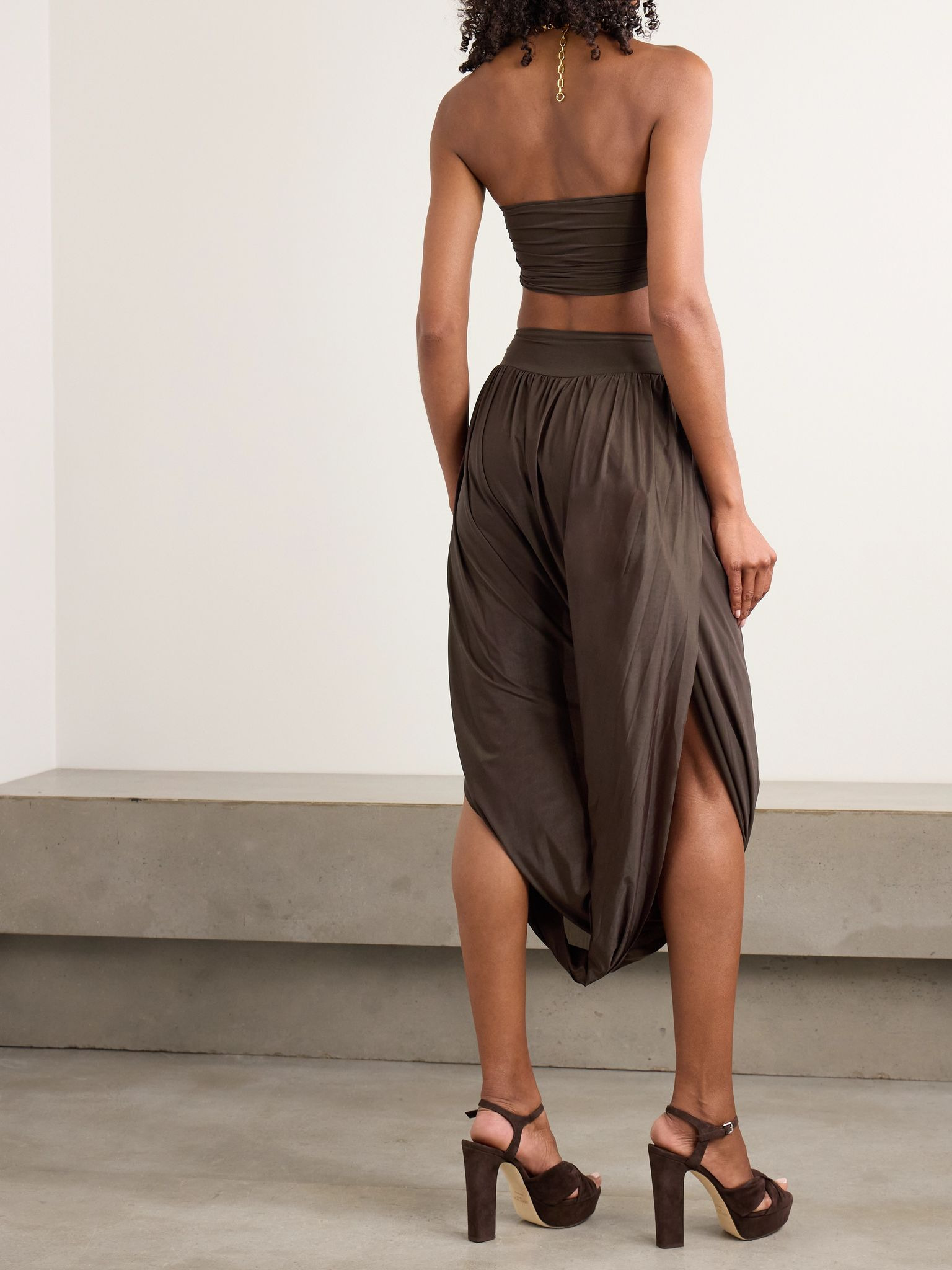 Noriega strapless twisted draped stretch-jersey bandeau and skirt set Chocolate - 3