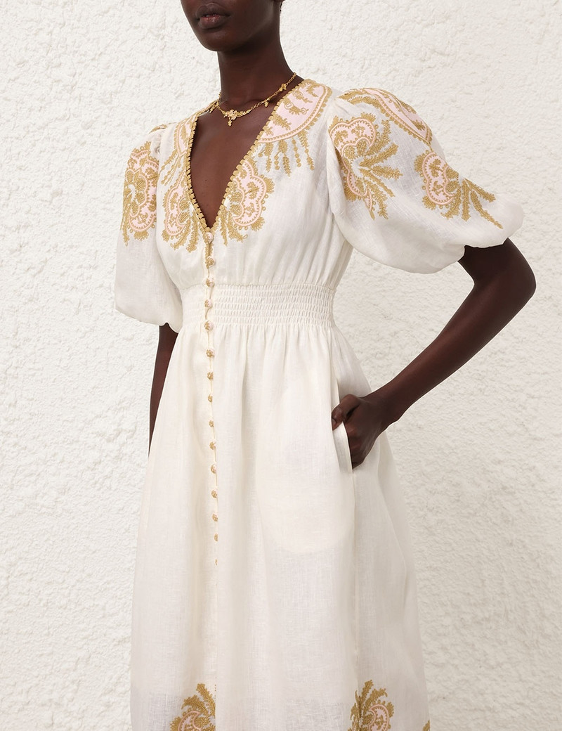 Zimmermann WAVERLY EMBROIDERED MIDI DRESS - 9809DSS243CRMGLD | REVERSIBLE