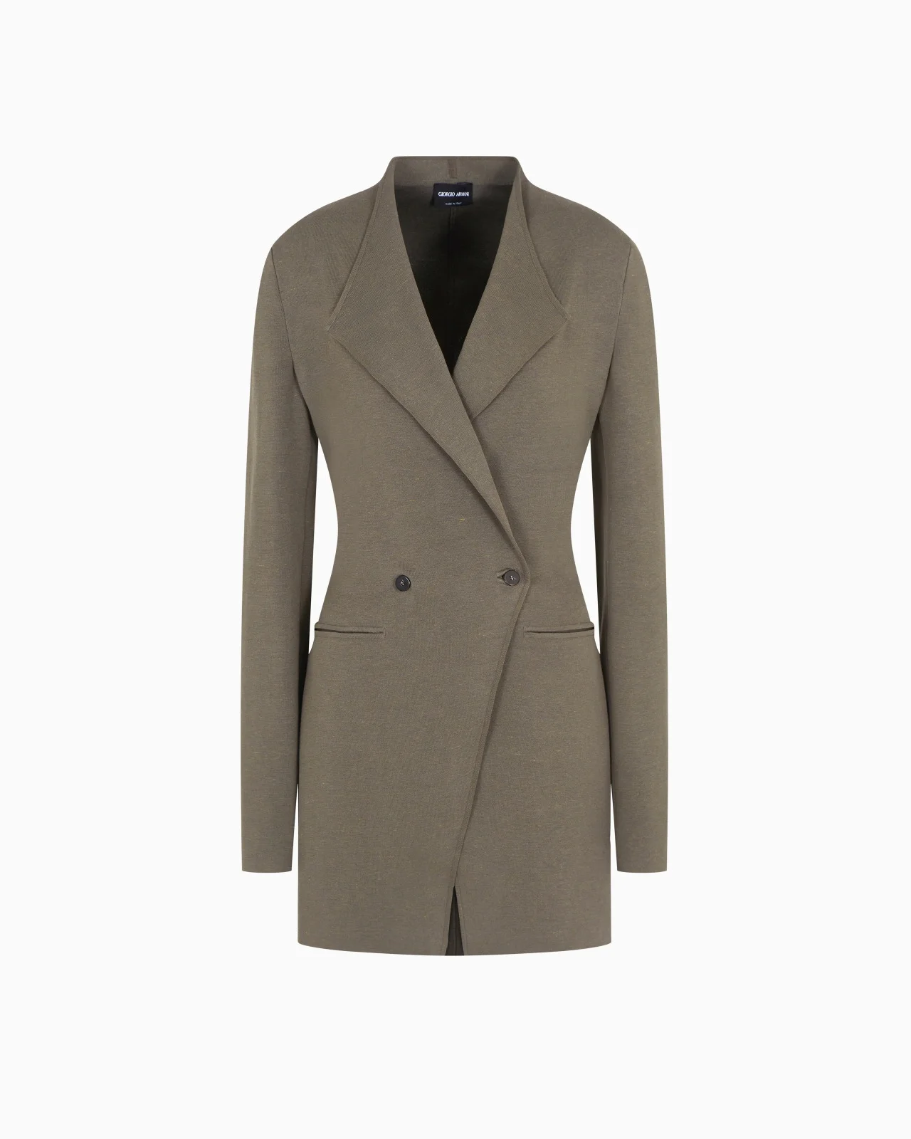 LONG DOUBLE-BREASTED VISCOSE AND LINEN JACKET - 1