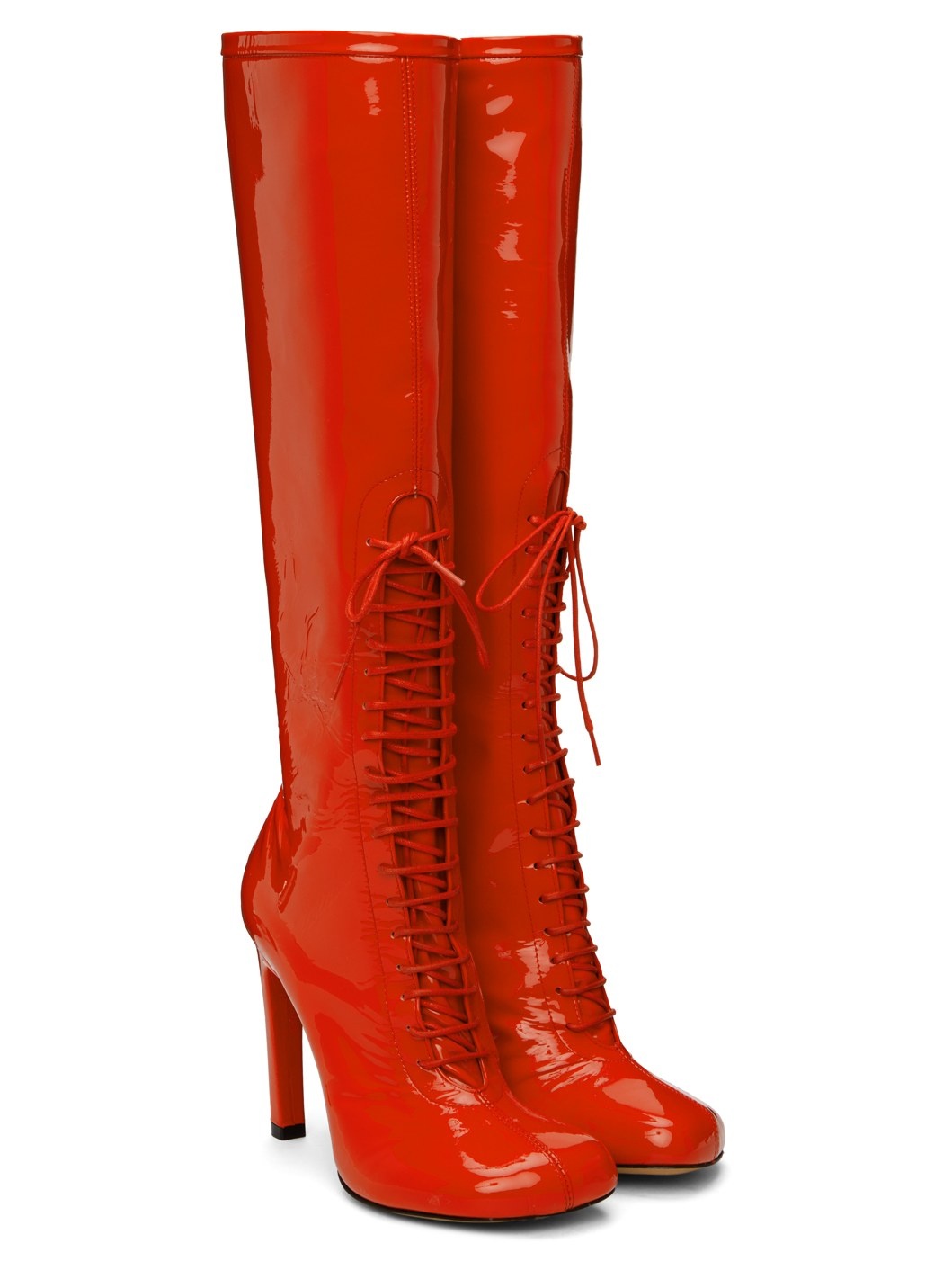 Red Lace-Up Tall Boots - 4
