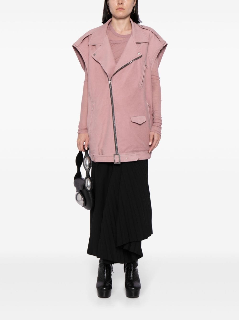 biker-style leather waistcoat - 2