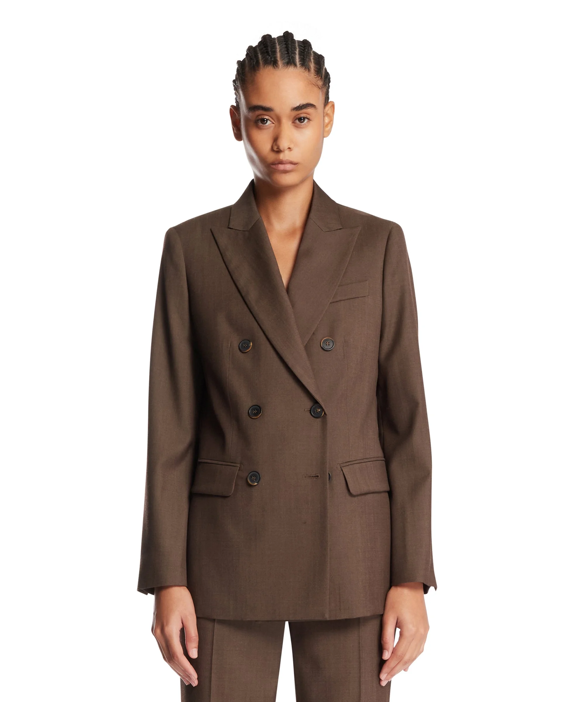 Brown Wool Double-Breasted Blazer - 1