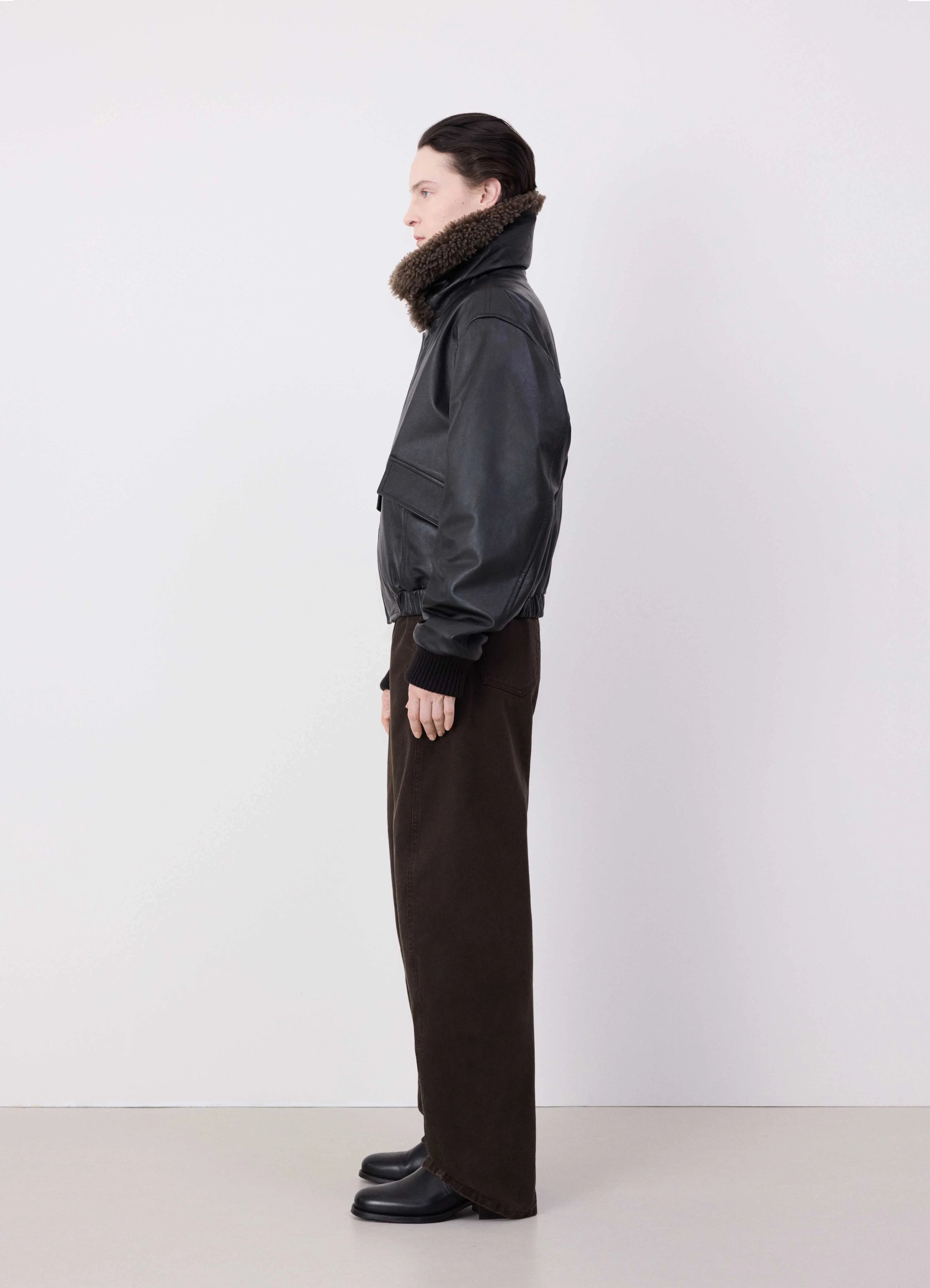 LEATHER BLOUSON WITH SHEARLING COLLAR - 3