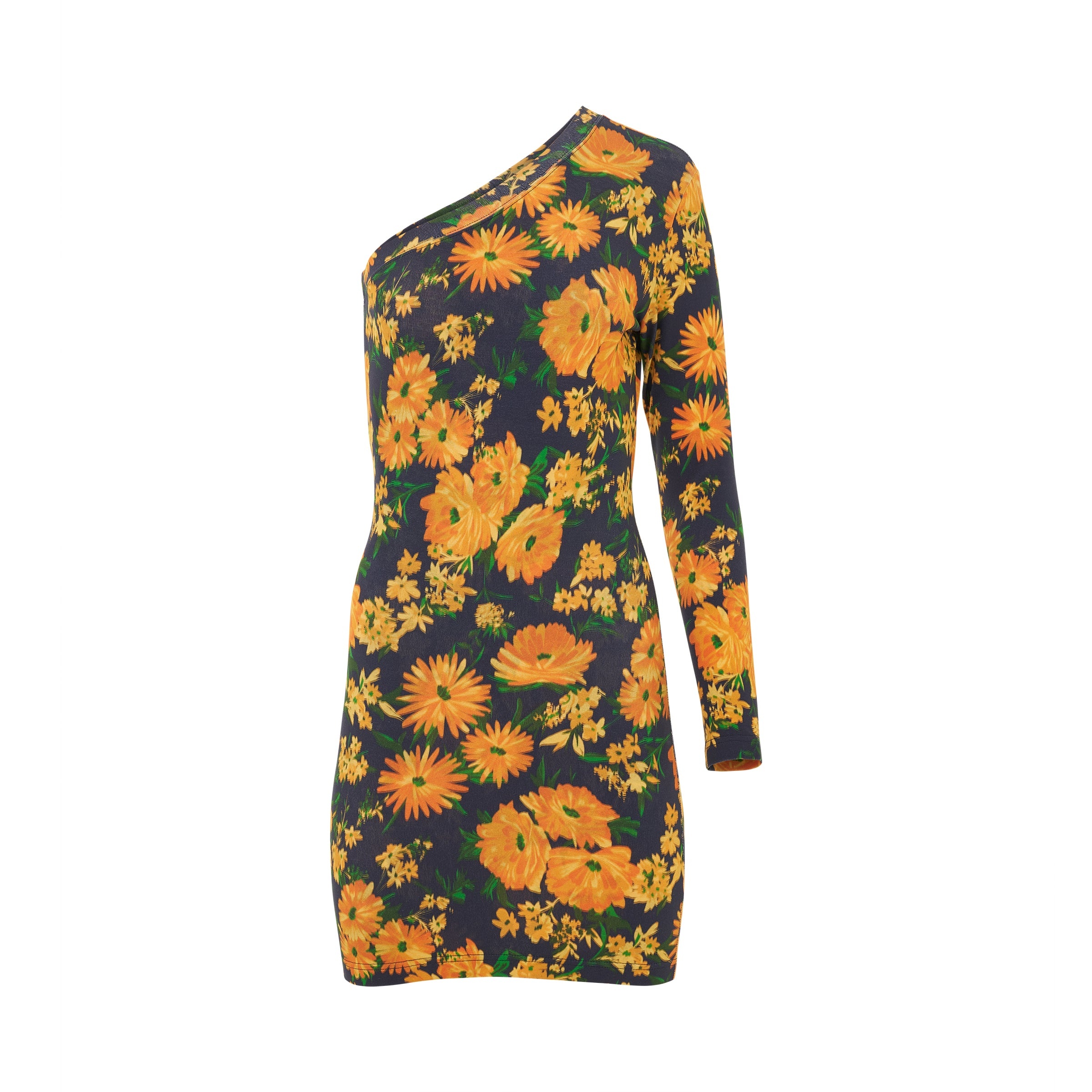 Asymmetric Mini Dress in Yellow/Navy - 4